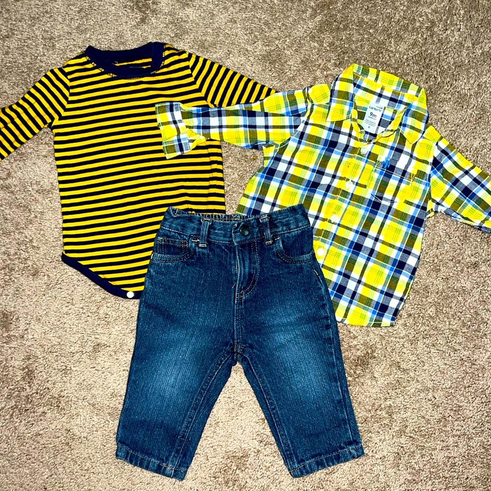 Set 3 Pieces shirt, bodysuit and Jeans 9m (Carters, Kenneth Cole and Okie Dokie)